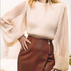 Zara lace embroidered balloon sleeve knit sweater